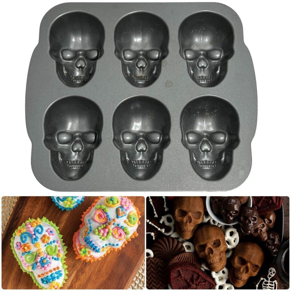 NWOB Nordic Ware Skull 6 Cakelet‎ Bakeware Halloween, Day Of The Dead